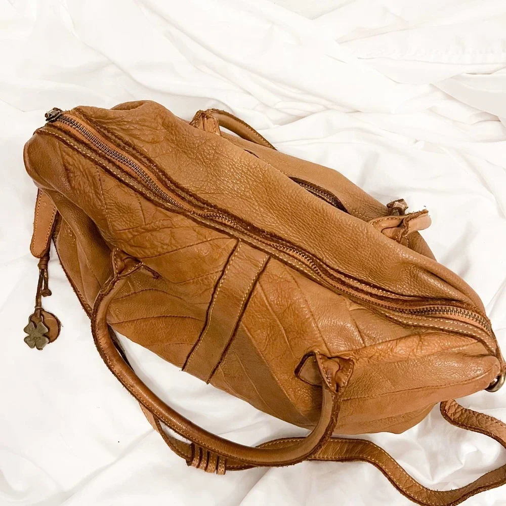 Lucky Brand Y2K Vintage 2000s Chevron Leather Tan Handbag Strap - Picture 13 of 16